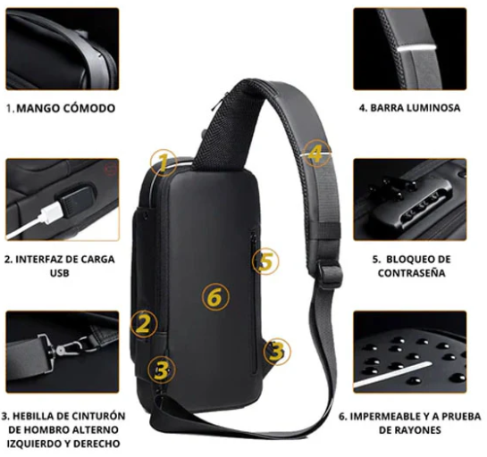 Bolso Anti-Robo Impermeable con Puerto USB